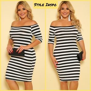 B&W Striped Bodycon Dress (plus size)